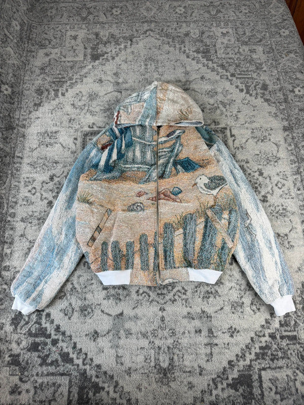 Veste en tapisserie design unique vintage fait main upcyclé retravaillé tissé taille XXL n•767