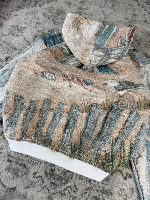 Veste en tapisserie design unique vintage fait main upcyclé retravaillé tissé taille XXL n•767