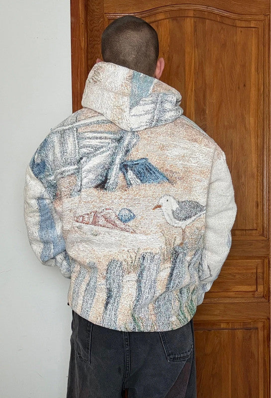 Veste en tapisserie design unique vintage fait main upcyclé retravaillé tissé taille XXL n•767
