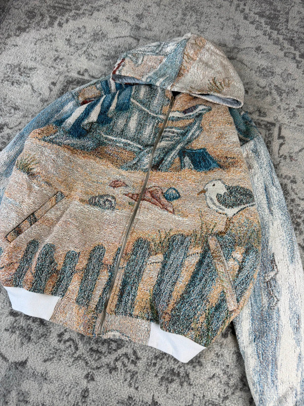 Veste en tapisserie design unique vintage fait main upcyclé retravaillé tissé taille XXL n•767