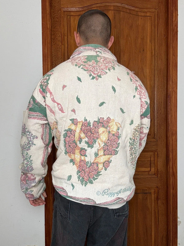 Veste en tapisserie design unique vintage fait main upcyclé retravaillé tissé taille XXL n•768