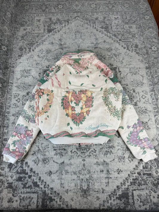 Veste en tapisserie design unique vintage fait main upcyclé retravaillé tissé taille XXL n•768