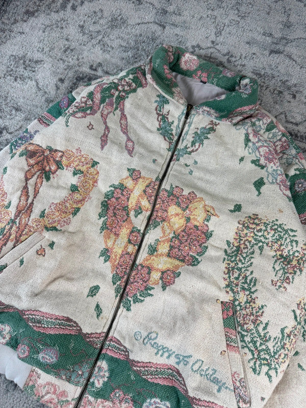 Veste en tapisserie design unique vintage fait main upcyclé retravaillé tissé taille XXL n•768