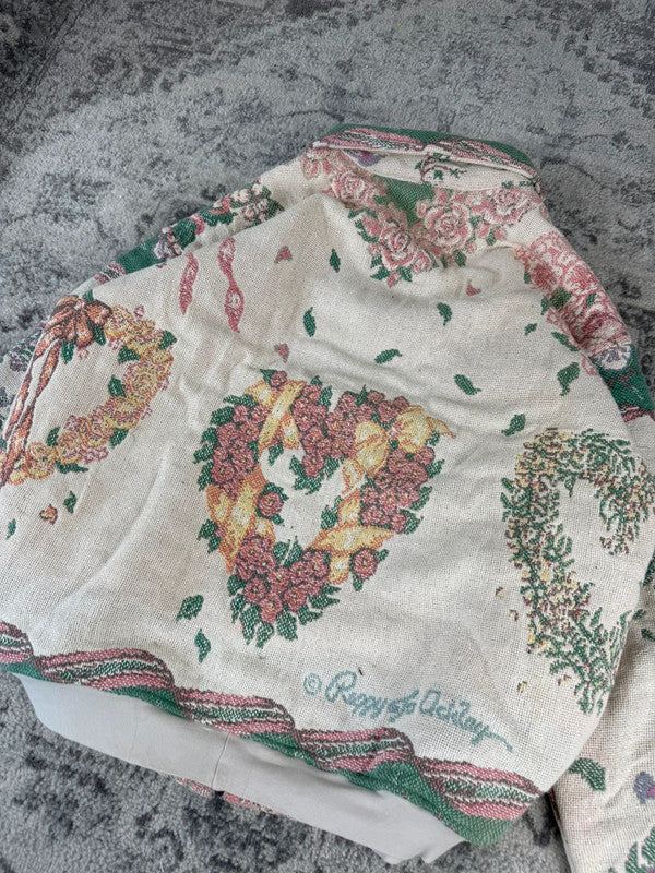 Veste en tapisserie design unique vintage fait main upcyclé retravaillé tissé taille XXL n•768