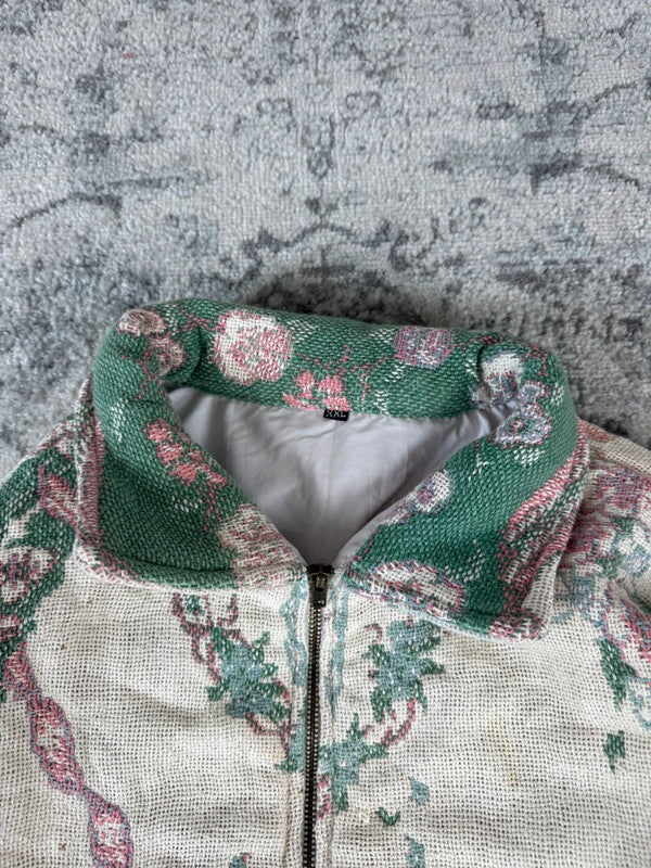 Veste en tapisserie design unique vintage fait main upcyclé retravaillé tissé taille XXL n•768