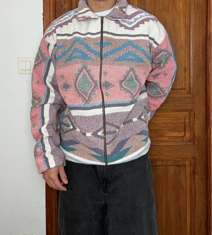 Veste en tapisserie design unique vintage fait main upcyclé retravaillé tissé taille XXL n•769