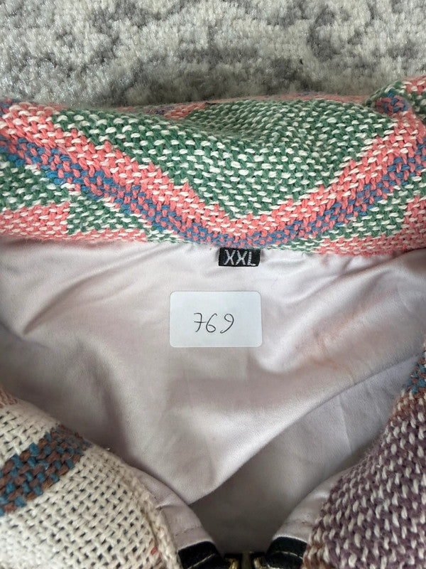Veste en tapisserie design unique vintage fait main upcyclé retravaillé tissé taille XXL n•769