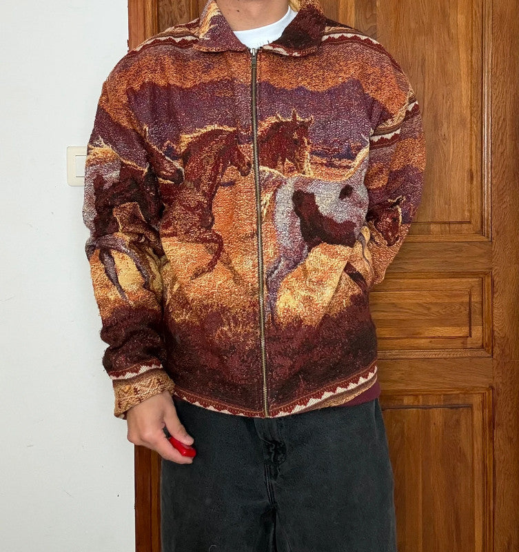 Veste en tapisserie design unique vintage fait main upcyclé retravaillé tissé taille XXL n•770