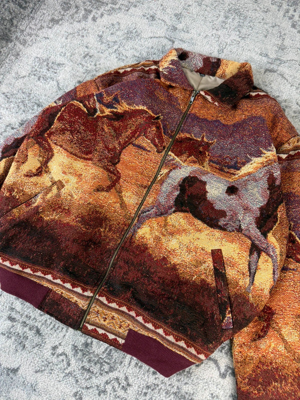 Veste en tapisserie design unique vintage fait main upcyclé retravaillé tissé taille XXL n•770