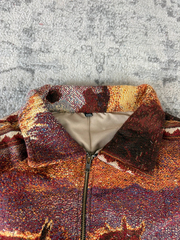 Veste en tapisserie design unique vintage fait main upcyclé retravaillé tissé taille XXL n•770