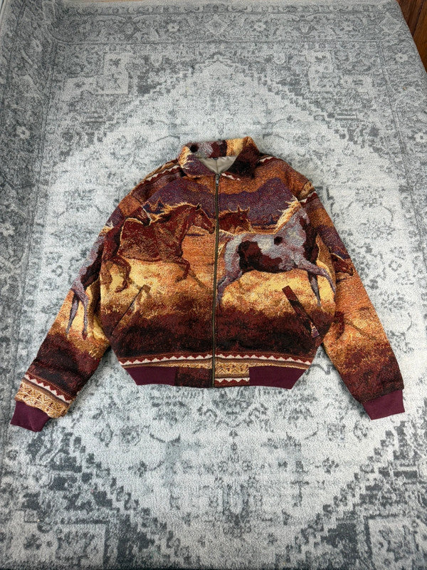 Veste en tapisserie design unique vintage fait main upcyclé retravaillé tissé taille XXL n•770