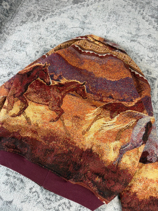 Veste en tapisserie design unique vintage fait main upcyclé retravaillé tissé taille XXL n•770