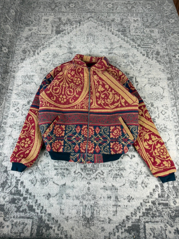 Veste en tapisserie design unique vintage fait main upcyclé retravaillé tissé taille XXL n•772