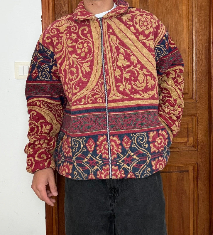Veste en tapisserie design unique vintage fait main upcyclé retravaillé tissé taille XXL n•772