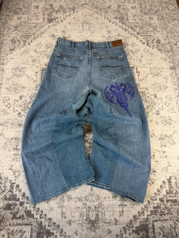 Pantalon baggy jean large Japanese balloon streetwear JNCO y2k vintage hip-hop taille L n•785