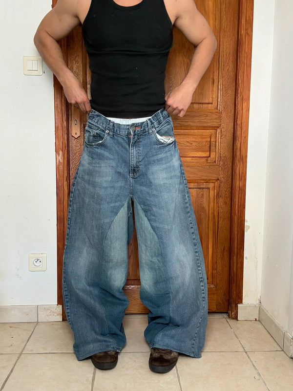 Pantalon baggy jean large Japanese balloon streetwear JNCO y2k vintage hip-hop taille L n•785