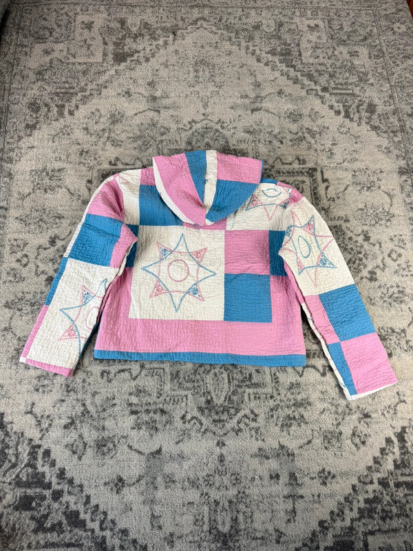 Sweat en quilt crop style sportswear design unique vintage fait main upcyclé retravaillé n•794