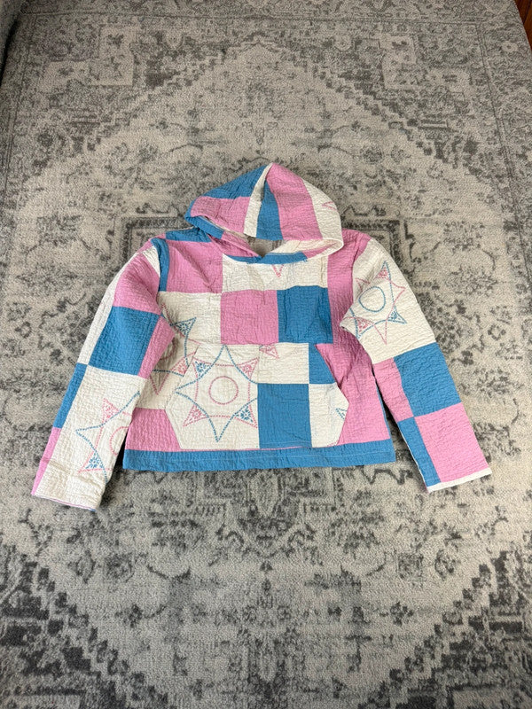 Sweat en quilt crop style sportswear design unique vintage fait main upcyclé retravaillé n•794