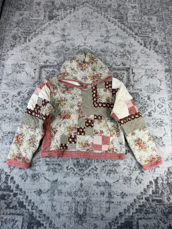 Sweat en quilt crop style sportswear design unique vintage fait main upcyclé retravaillé n•795