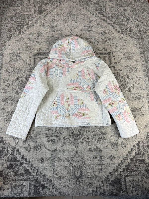 Sweat en quilt crop style sportswear design unique vintage fait main upcyclé retravaillé n•797