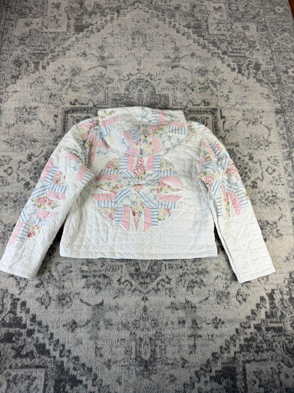 Sweat en quilt crop style sportswear design unique vintage fait main upcyclé retravaillé n•797