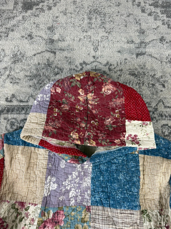 Sweat en quilt crop style sportswear design unique vintage fait main upcyclé retravaillé n•799