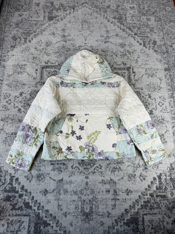 Sweat en quilt crop style sportswear design unique vintage fait main upcyclé retravaillé n•801