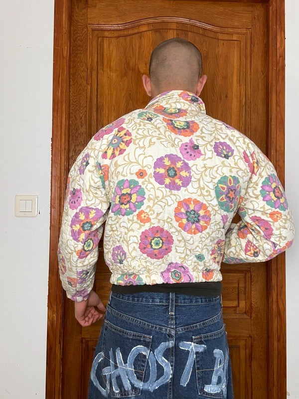 Veste en quilt crop style sportswear design unique vintage fait main upcyclé retravaillé n•804