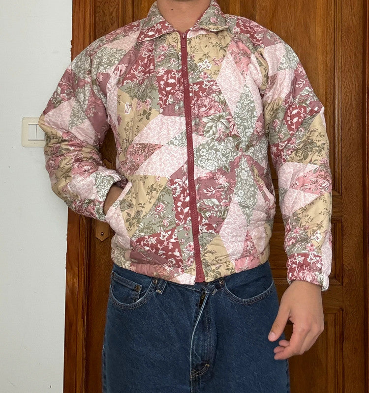 Veste en quilt crop style sportswear design unique vintage fait main upcyclé retravaillé n•805