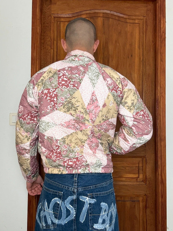 Veste en quilt crop style sportswear design unique vintage fait main upcyclé retravaillé n•805