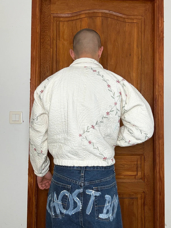 Veste en quilt crop style sportswear design unique vintage fait main upcyclé retravaillé n•806