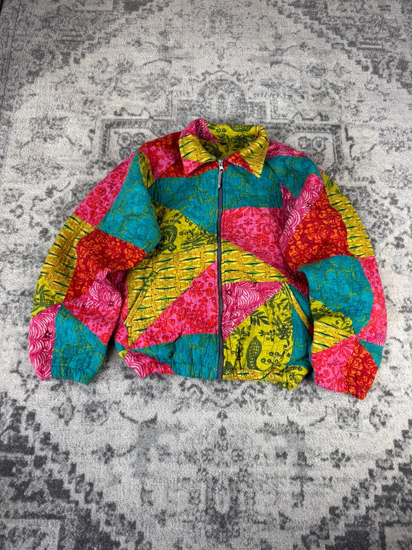Veste en quilt crop style sportswear design unique vintage fait main upcyclé retravaillé n•810