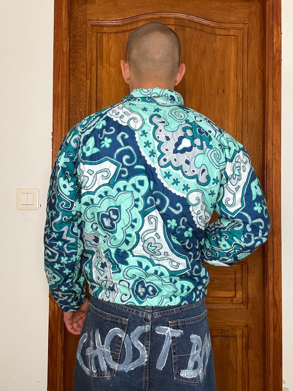 Veste en quilt crop style sportswear design unique vintage fait main upcyclé retravaillé n•811
