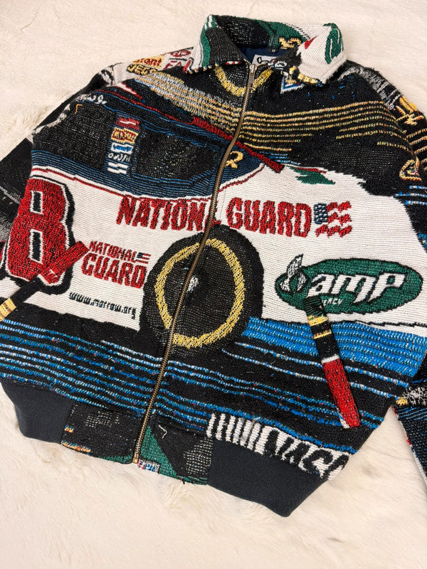 Veste harrington en tapisserie design unique fait main upcyclé retravaillé et tissé taille M n•827