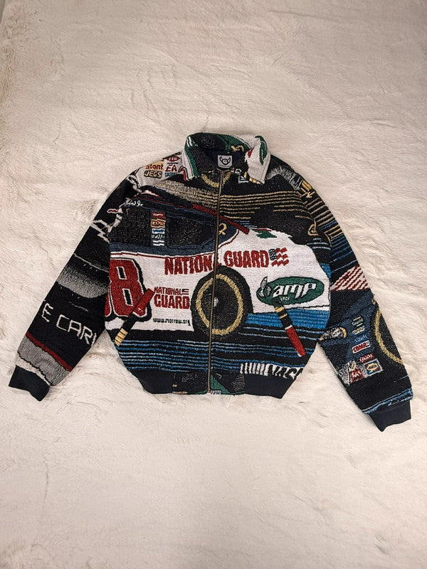 Veste harrington en tapisserie design unique fait main upcyclé retravaillé et tissé taille M n•827