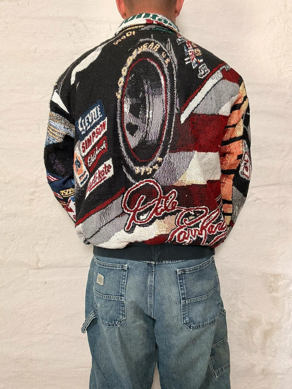 Veste harrington en tapisserie design unique fait main upcyclé retravaillé et tissé taille M n•827