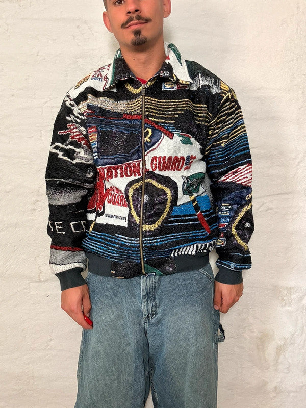Veste harrington en tapisserie design unique fait main upcyclé retravaillé et tissé taille M n•827