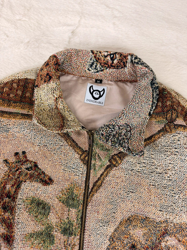 Veste Harrington en tapisserie design unique fait main upcyclé retravaillé et tissé taille M n•828