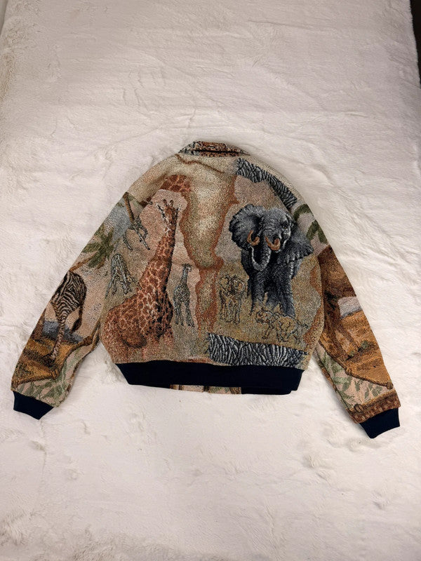 Veste Harrington en tapisserie design unique fait main upcyclé retravaillé et tissé taille M n•828