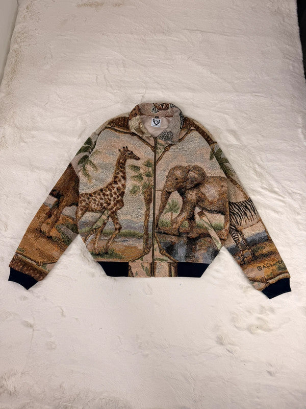 Veste Harrington en tapisserie design unique fait main upcyclé retravaillé et tissé taille M n•828