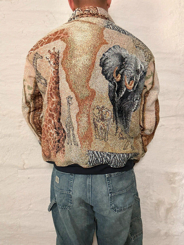 Veste Harrington en tapisserie design unique fait main upcyclé retravaillé et tissé taille M n•828