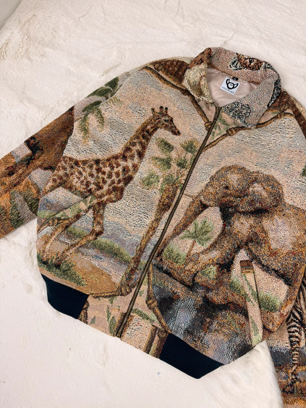 Veste Harrington en tapisserie design unique fait main upcyclé retravaillé et tissé taille M n•828