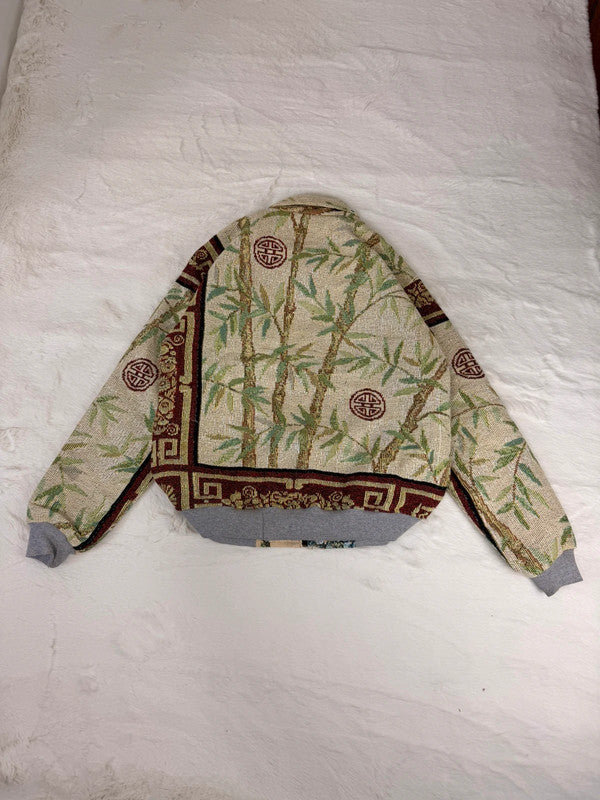 Veste Harrington en tapisserie design unique fait main upcyclé retravaillé et tissé taille S n•829
