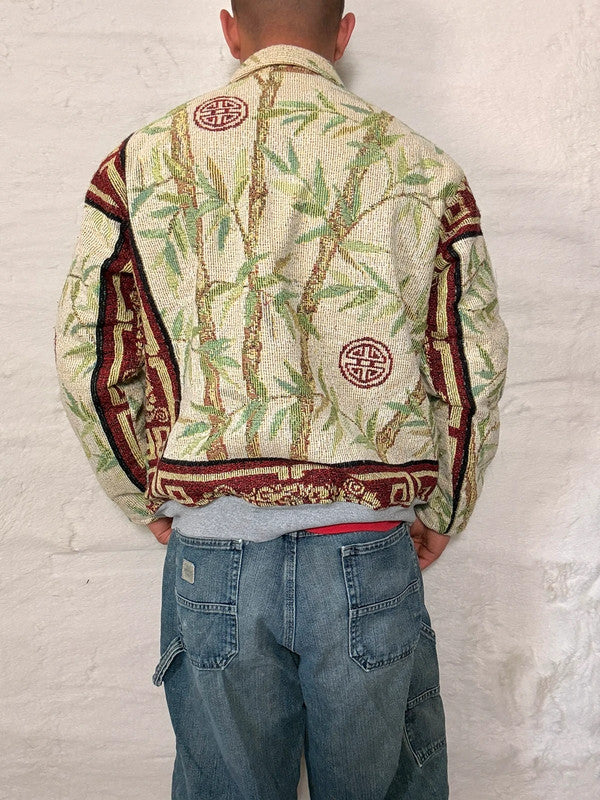 Veste Harrington en tapisserie design unique fait main upcyclé retravaillé et tissé taille S n•829