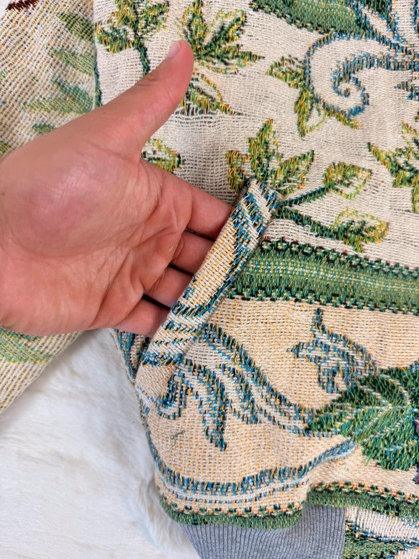 Veste Harrington en tapisserie design unique fait main upcyclé retravaillé et tissé taille S n•829