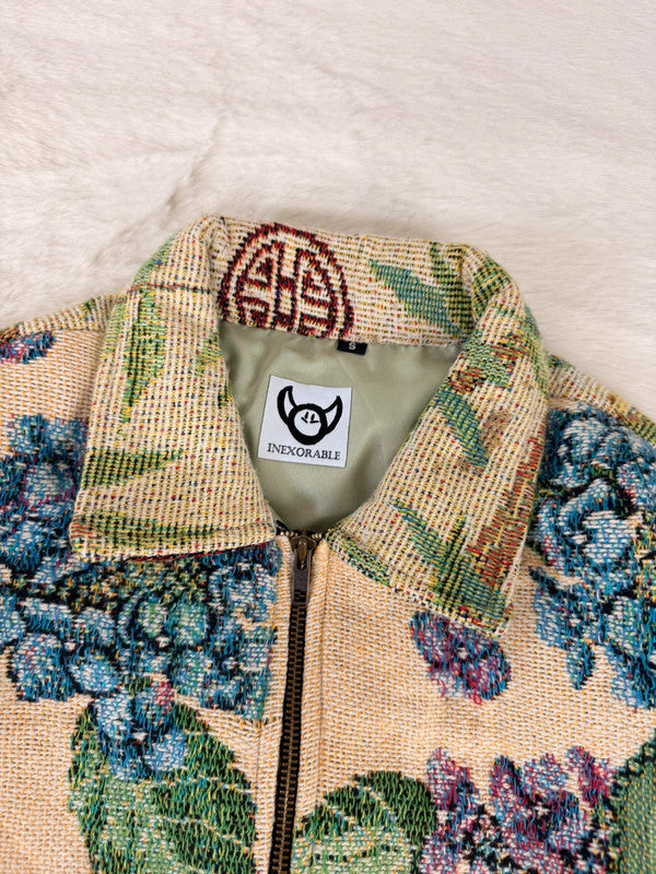 Veste Harrington en tapisserie design unique fait main upcyclé retravaillé et tissé taille S n•829