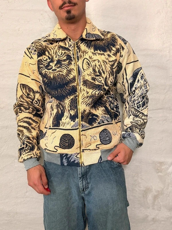 Veste Harrington en tapisserie design unique fait main upcyclé retravaillé et tissé taille XS n•830