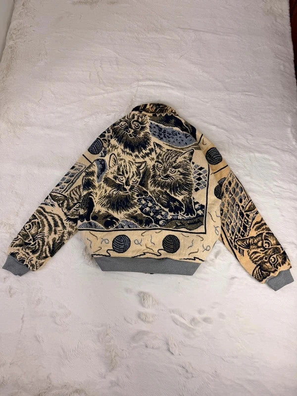 Veste Harrington en tapisserie design unique fait main upcyclé retravaillé et tissé taille XS n•830
