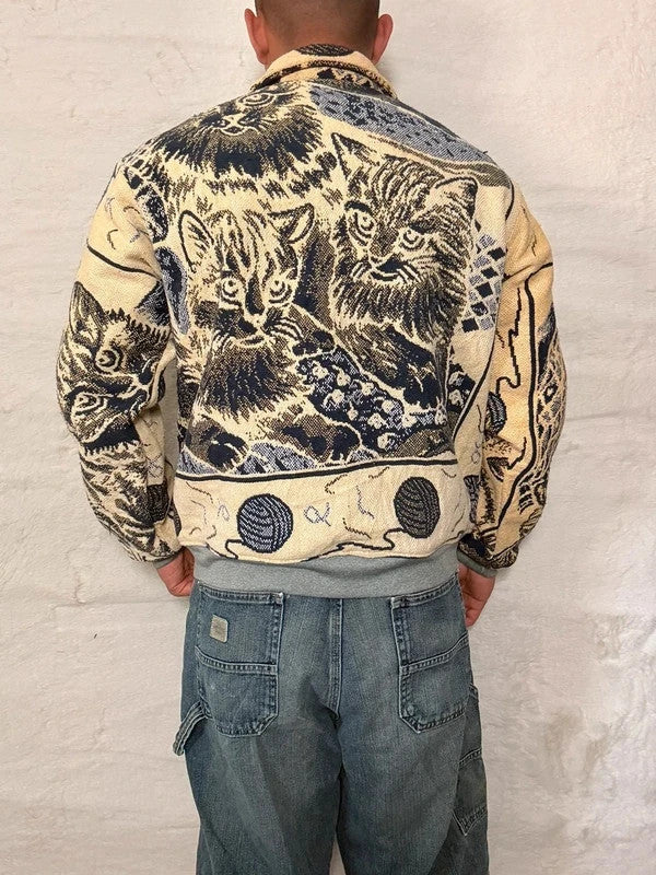 Veste Harrington en tapisserie design unique fait main upcyclé retravaillé et tissé taille XS n•830