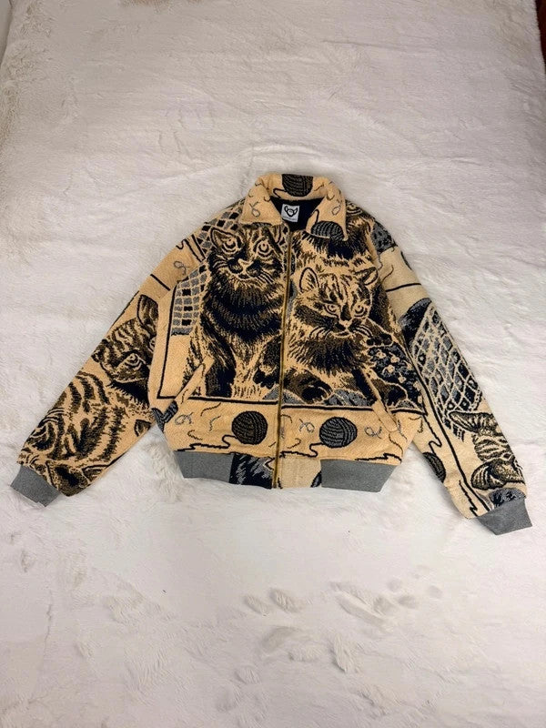 Veste Harrington en tapisserie design unique fait main upcyclé retravaillé et tissé taille XS n•830